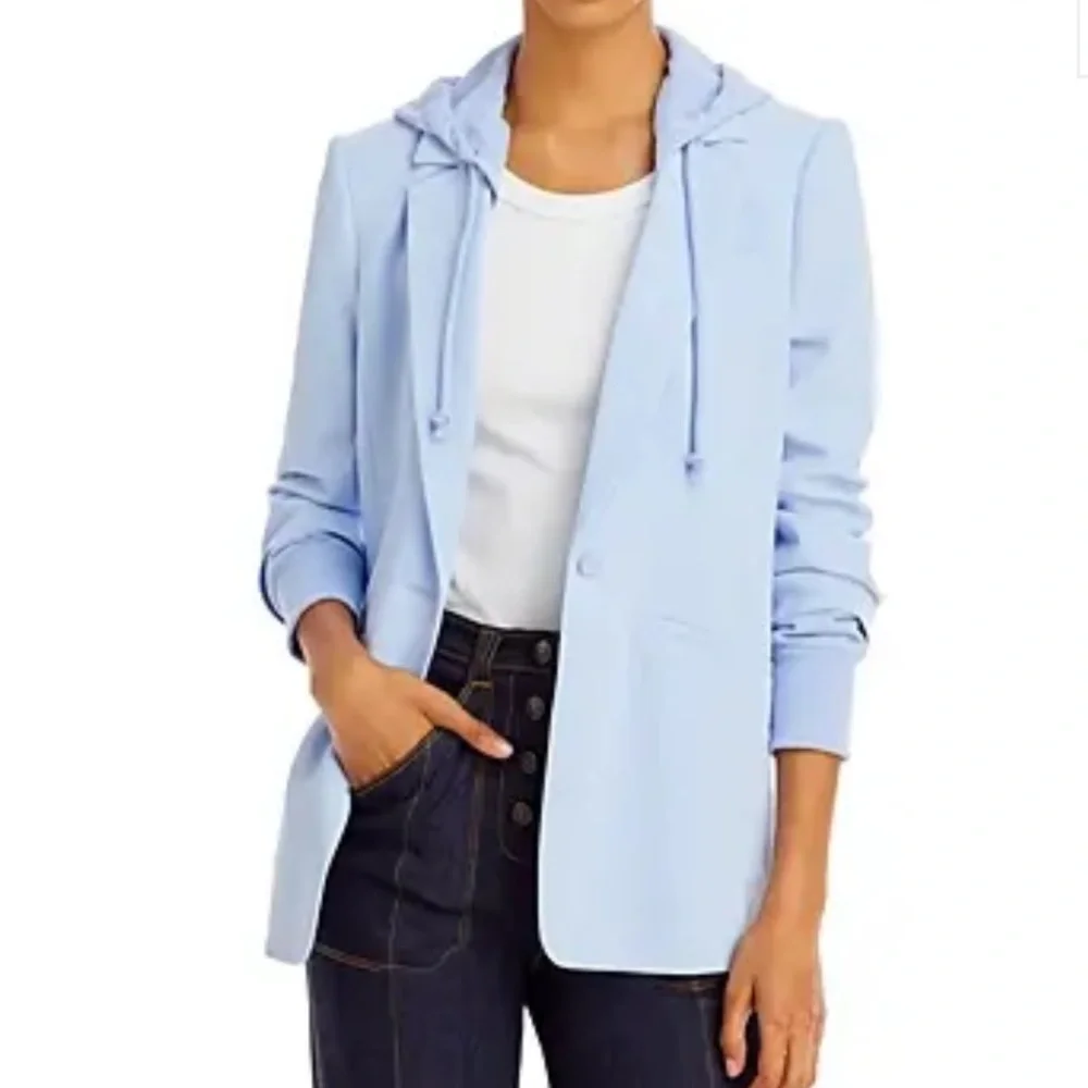 NWT CINQ A SEPT KHLOE ICICLE BLUE HOODED BLAZER JACKET 4 - Picture 2 of 12
